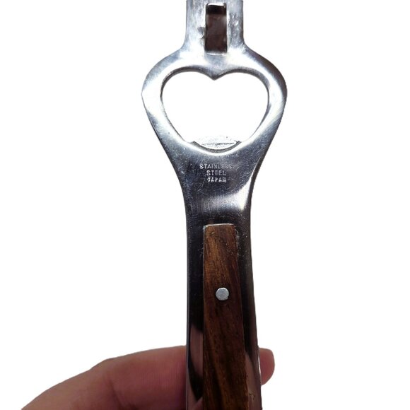 Vintage Japan Bottle Opener Chrome Teak Wood Mid Century Modern MCM - Picture 3 of 6